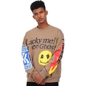 I See Ghosts Tan Graphic Sweatshirt Med Streetwear Camp Flog Gnaw Lucky Me